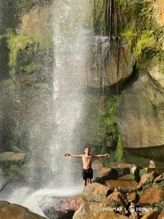 Man Embraces Mountain Waterfall in Epic Earth Panorama – AI Generated Video | Hailuo AI
