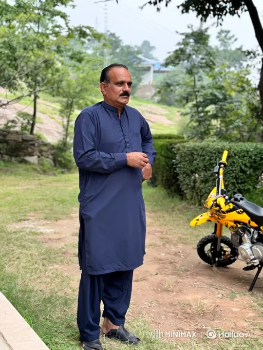 Middle-Aged Man Approaches Motorcycle in Grassland – AI Generated Video | Hailuo AI