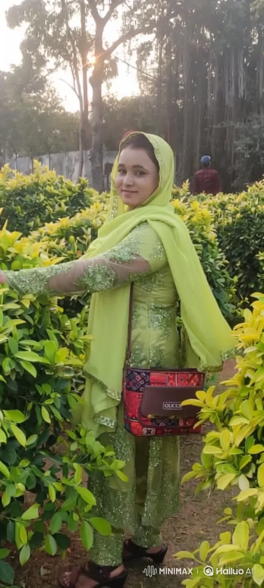 Woman Observes Grazing Cow in Sunlit Village Park – AI Generated Video | Hailuo AI