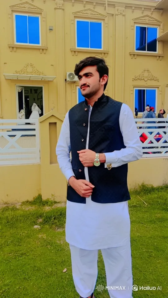 Young Man on Lawn in Front of Building with Warm Smile – AI Generated Video | Hailuo AI