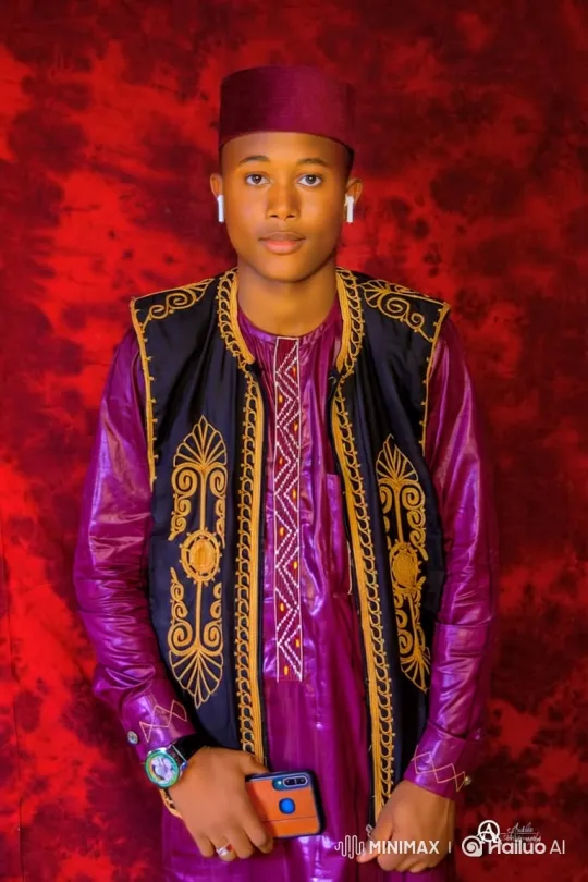 Young Man in Purple with Gold Embroidery Smiles – AI Generated Video | Hailuo AI