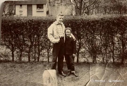 Nostalgic Moment Between Two Boys Captured in Sepia – AI Generated Video | Hailuo AI