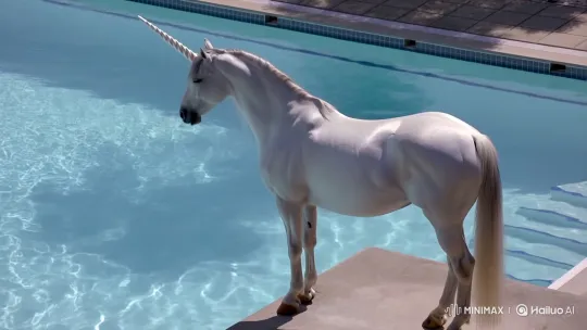 Magical Unicorn Gracefully Dives into Swimming Pool – AI Generated Video | Hailuo AI