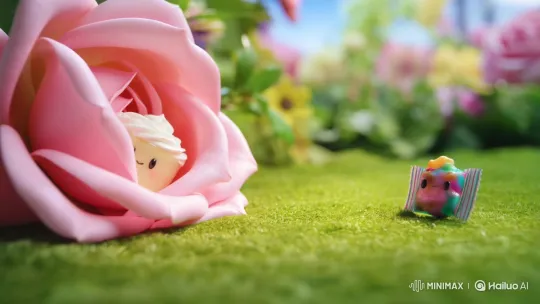 Cream Cake Hides from Candy in a Lush Garden – AI Generated Video | Hailuo AI