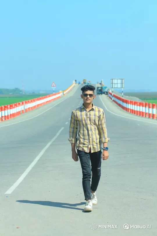 Young Man Walks Towards Camera on Paved Road – AI Generated Video | Hailuo AI