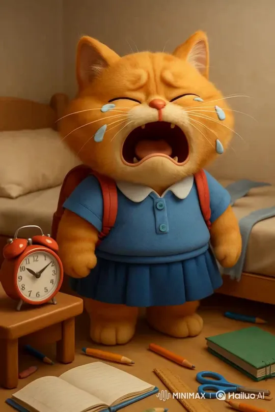 Girl Wants Running Cat for Being Late to School – AI Generated Video | Hailuo AI