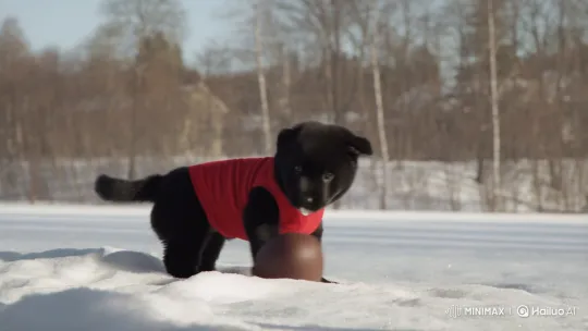 Black Puppy with Broken Leg at Vet After Snowy Play – AI Generated Video | Hailuo AI