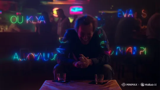 Maniacal Laugh in Dimly Lit Nightclub with Neon Text – AI Generated Video | Hailuo AI