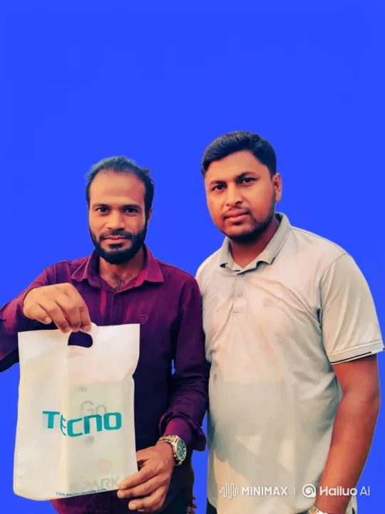 Two Men Showcase TECNO Purchase with Satisfaction – AI Generated Video | Hailuo AI