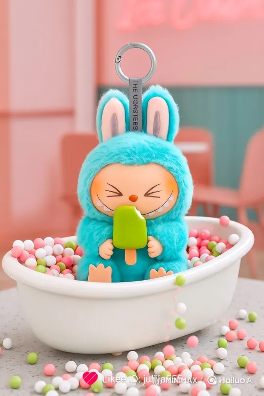 Fluffy Monster Joyfully Spills Colorful Balls in Bathtub – AI Generated Video | Hailuo AI