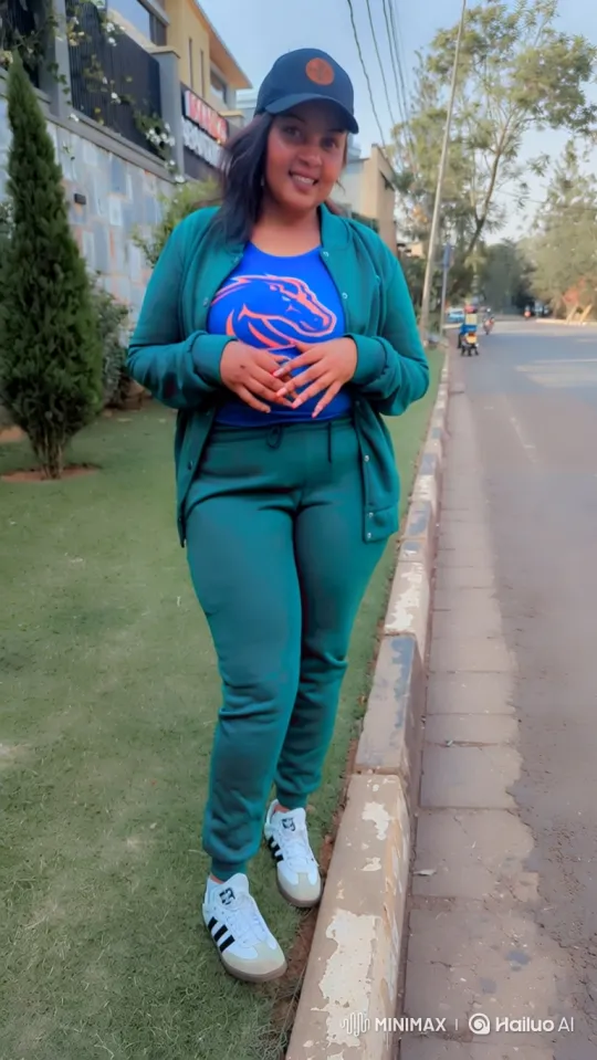 Woman in Tracksuit Smiles Outdoors with Gentle Breeze – AI Generated Video | Hailuo AI