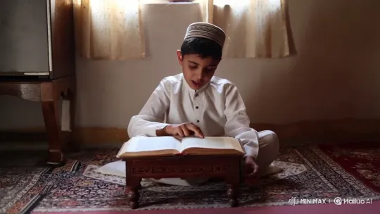 Young Pakistani Boy Reciting Quran on Prayer Rug – AI Generated Video | Hailuo AI