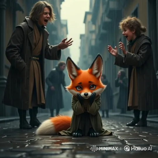 Fox Girl Crying in Rain Amidst Mocking Humans – AI Generated Video | Hailuo AI