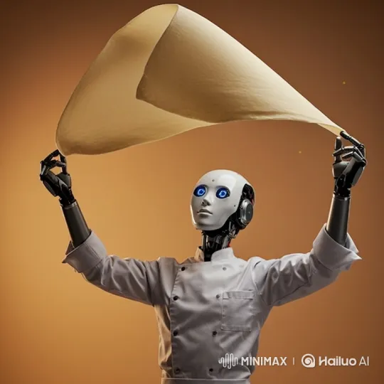Chef Robot Skillfully Stretches Dough with Precision – AI Generated Video | Hailuo AI