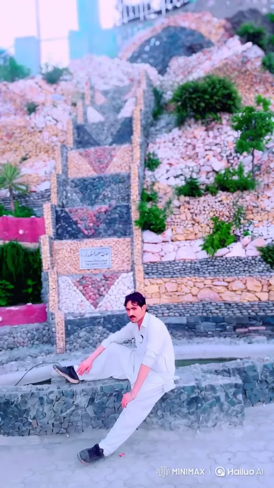 Man in White Clothing Reflects on Mosaic Landscape – AI Generated Video | Hailuo AI