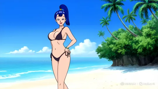 Bulma Poses Confidently on a Tropical Beach – AI Generated Video | Hailuo AI