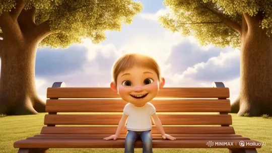 Child Joyfully Shades Eyes from Sun in Park – AI Generated Video | Hailuo AI