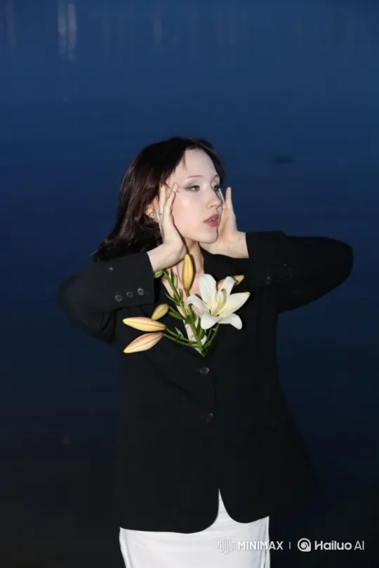 Woman Overwhelmed by Rising Wave in Serene Landscape – AI Generated Video | Hailuo AI