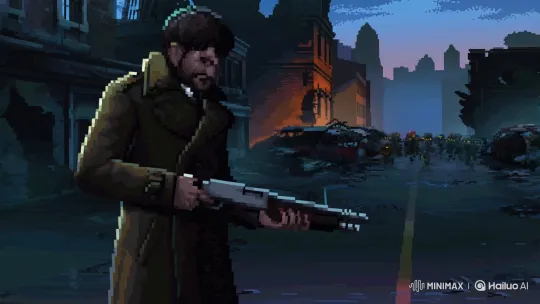 Urban Survival: Protagonist Fights Zombies in Pixel Art – AI Generated Video | Hailuo AI