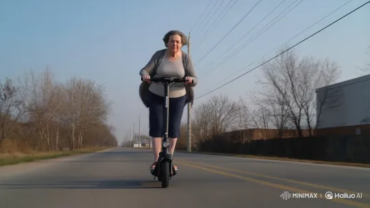 Elderly Woman Speeds on Electric Scooter – AI Generated Video | Hailuo AI