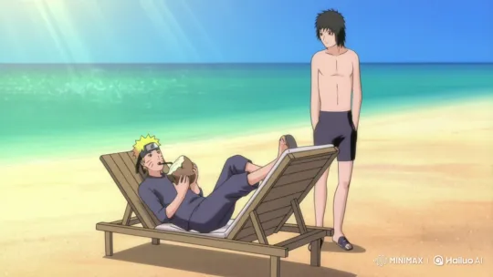 Naruto and Sasuke Relaxing on a Sunny Beach – AI Generated Video | Hailuo AI