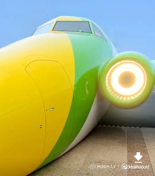 Unique Yellow and Green Striped Airplane in Flight and Landing – AI Generated Video | Hailuo AI