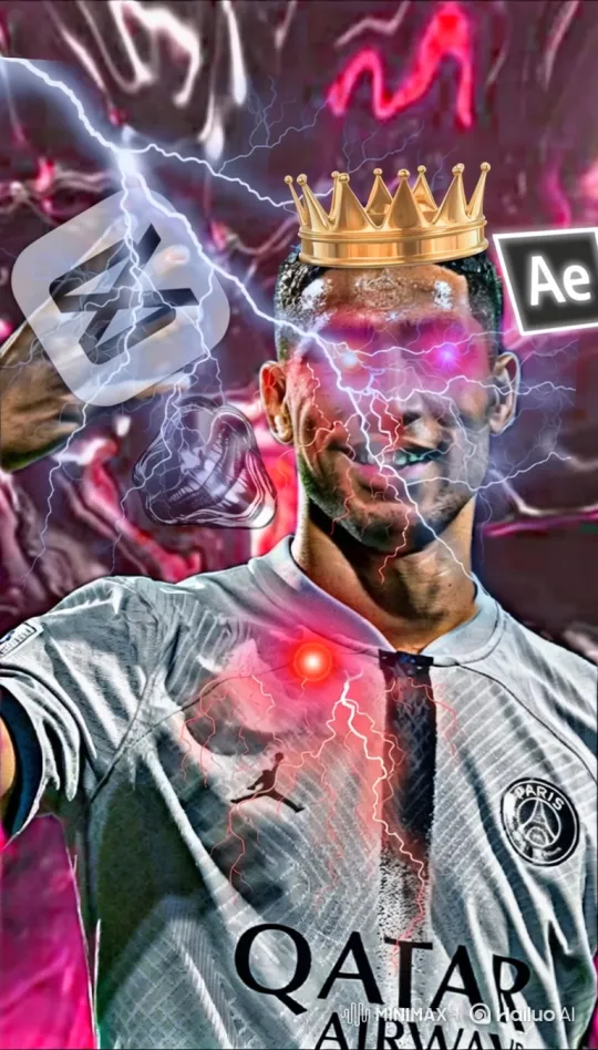 Achraf Hakimi's Digital Portrait with Dynamic Lightning Effects – AI Generated Video | Hailuo AI