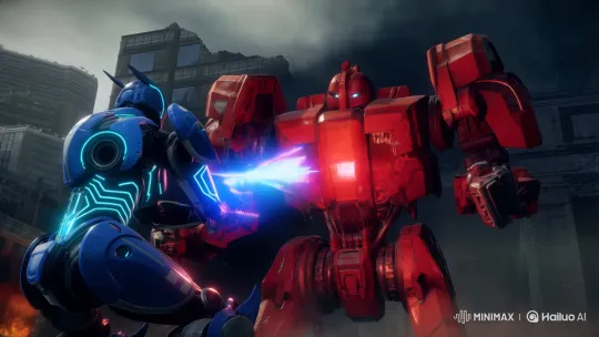 Z3N-IA Robot Destroys Enemy in Futuristic Cityscape – AI Generated Video | Hailuo AI
