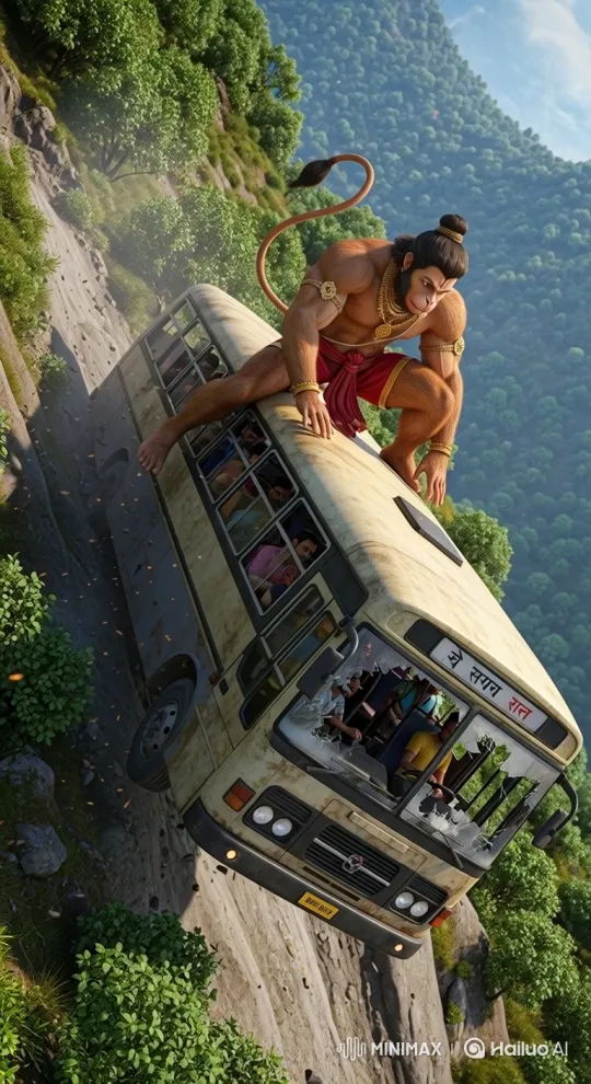 Heroic Monkey-Man Saves Bus from Cliff Edge – AI Generated Video | Hailuo AI