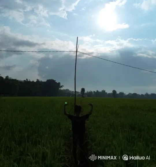 Triumphant Figure in Expansive Rice Field to Earth's Overview – AI Generated Video | Hailuo AI
