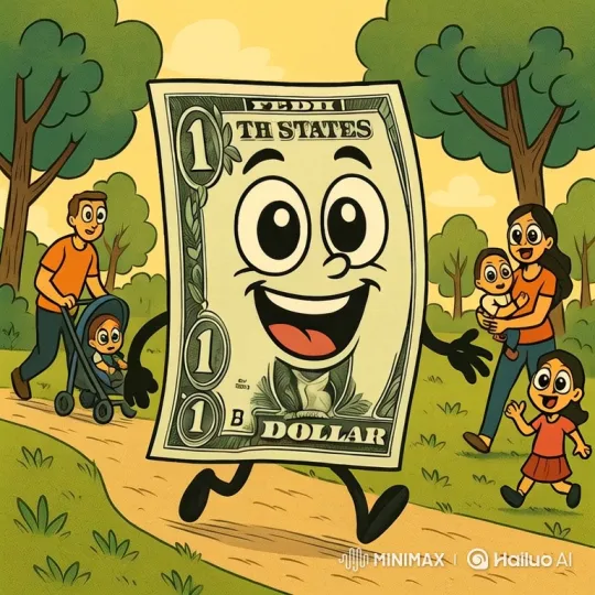 Anthropomorphic Dollar Bill Greet Families in Park – AI Generated Video | Hailuo AI