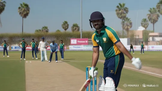 Nervous Batsman Hits Winning Four in Cricket Match – AI Generated Video | Hailuo AI