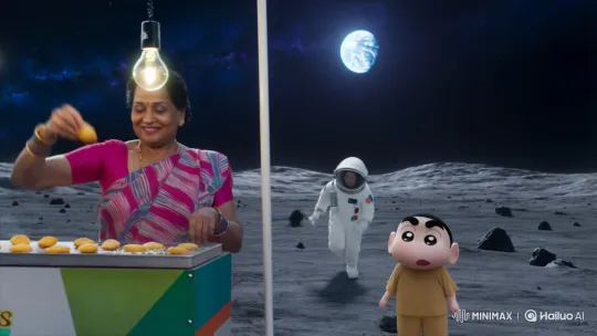 Tamil Grandma's Vadas on the Moon with Astronaut & Shinchan – AI Generated Video | Hailuo AI