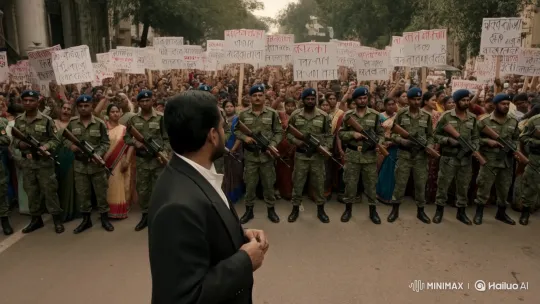 Bangladesh Protest: Crowd Challenges Army Blockade – AI Generated Video | Hailuo AI