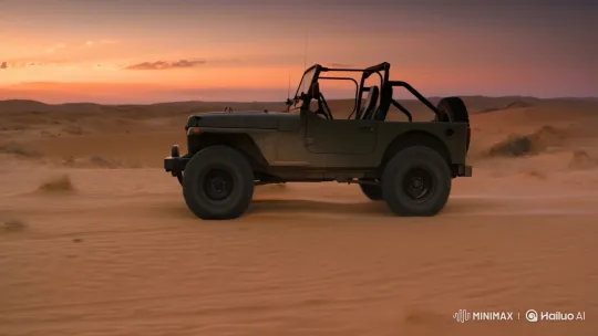 Desert Sunset Journey of a Classic Green Jeep – AI Generated Video | Hailuo AI