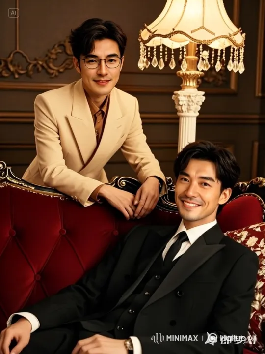 Two Men Share Intimate Moment in Elegant Setting – AI Generated Video | Hailuo AI