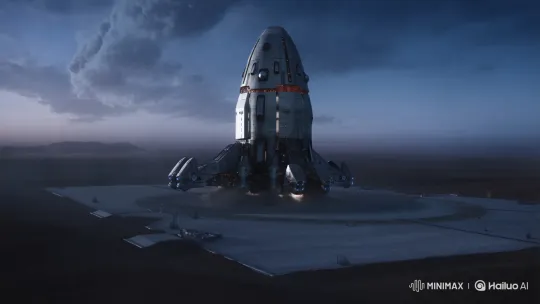 Futuristic Spaceship Launches into Twilight Sky – AI Generated Video | Hailuo AI