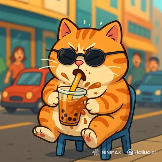 Chubby Cat Sneezes, Spills Bubble Tea in Cartoon Clip – AI Generated Video | Hailuo AI