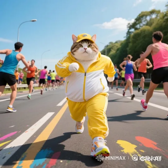 Anthropomorphic Cat in Marathon Race – AI Generated Video | Hailuo AI