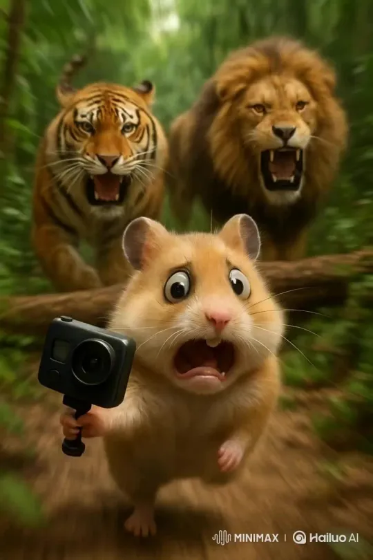 Man Fleeing from Tiger and Lion in the Jungle – AI Generated Video | Hailuo AI