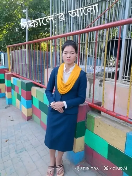 East Asian Woman in Blue Suit Smiles Softly Outdoors – AI Generated Video | Hailuo AI