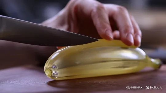Hyper-Realistic Glass Banana Sliced in Slow Motion – AI Generated Video | Hailuo AI