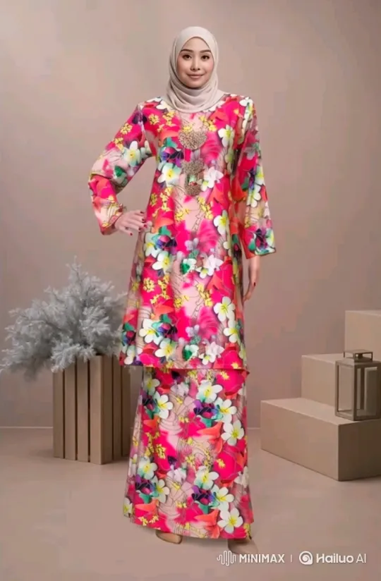 Model Showcases Vibrant Floral Outfit in Graceful Studio Setting – AI Generated Video | Hailuo AI