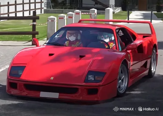 Surreal Cityscape: Ferrari F40 with Anime Characters – AI Generated Video | Hailuo AI