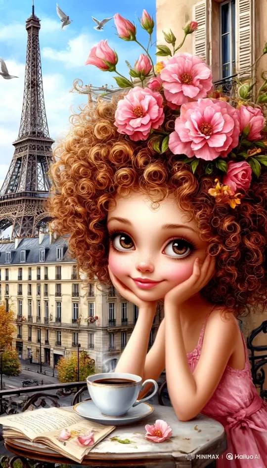 Young Girl Enjoying Morning Coffee on Parisian Balcony – AI Generated Video | Hailuo AI