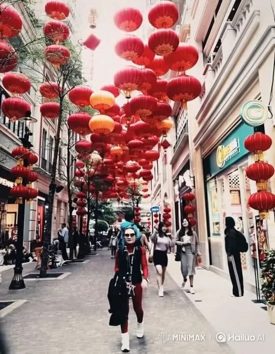 Vibrant Pedestrian Street with Confident Walker – AI Generated Video | Hailuo AI