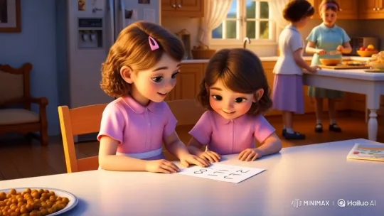 Older Sister Teaches Younger Alphabet at Home – AI Generated Video | Hailuo AI