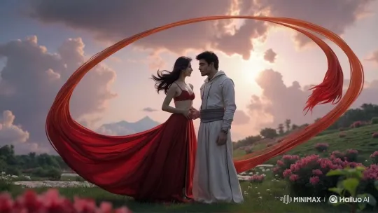 Romantic Couple Sways and Plays Guitars in Serene Sunset Field – AI Generated Video | Hailuo AI
