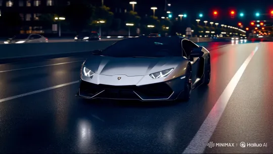 Dynamic Showcase of a Lamborghini on a Wet City Road – AI Generated Video | Hailuo AI