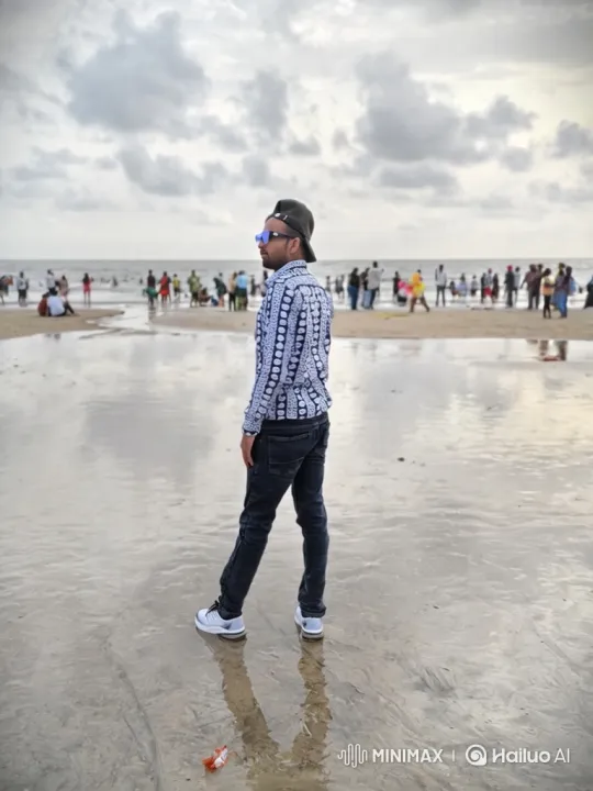 Man Joyfully Jumps into the Sea on a Cloudy Day – AI Generated Video | Hailuo AI